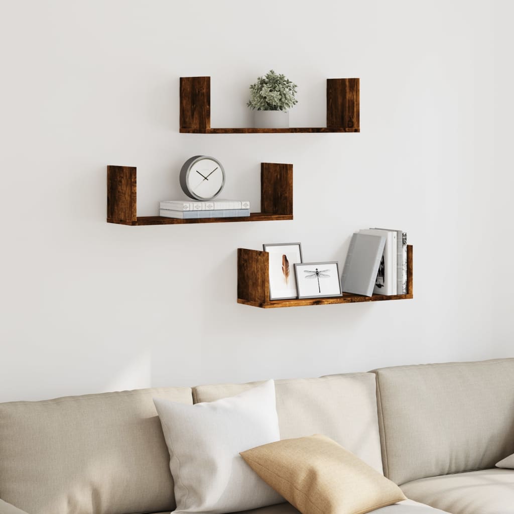 Wandschappen 3 st 58x18x18 cm bewerkt hout gerookt eikenkleurig is nu te koop bij PeponiXL, paradijselijk wonen!