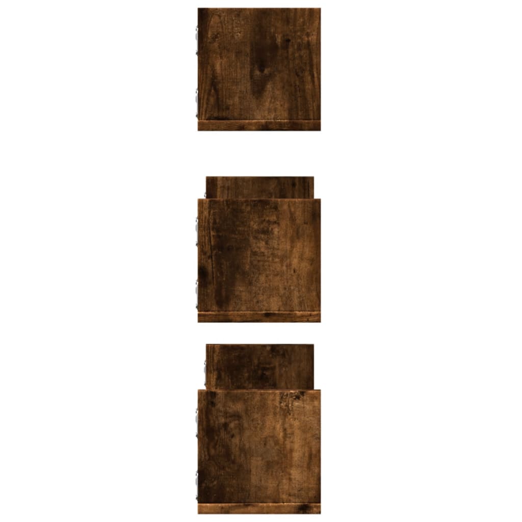 Wandschappen 3 st 58x18x18 cm bewerkt hout gerookt eikenkleurig is nu te koop bij PeponiXL, paradijselijk wonen!