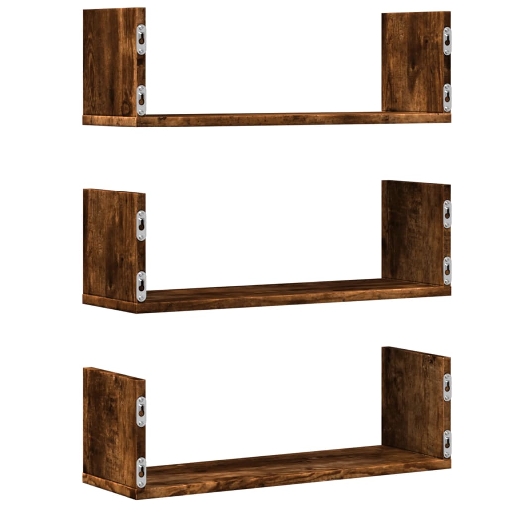 Wandschappen 3 st 58x18x18 cm bewerkt hout gerookt eikenkleurig is nu te koop bij PeponiXL, paradijselijk wonen!