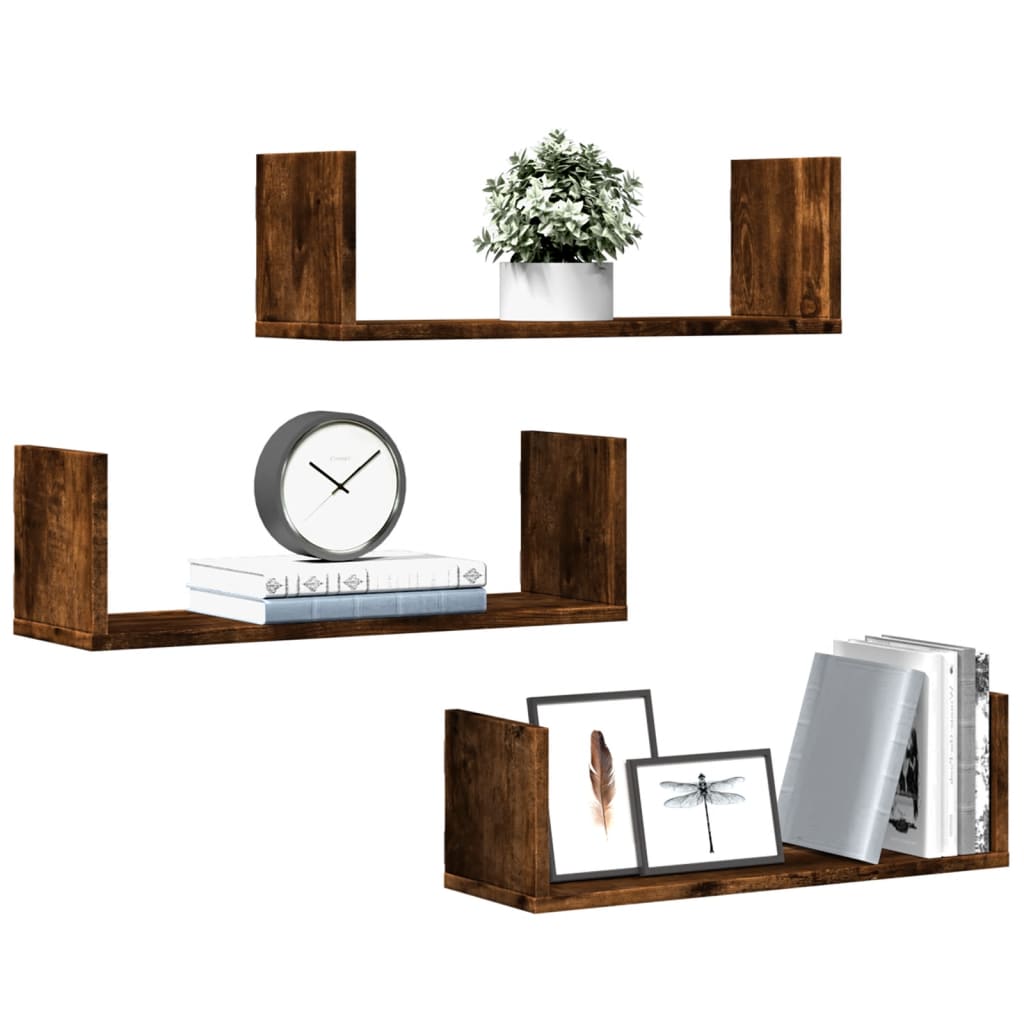 Wandschappen 3 st 58x18x18 cm bewerkt hout gerookt eikenkleurig is nu te koop bij PeponiXL, paradijselijk wonen!