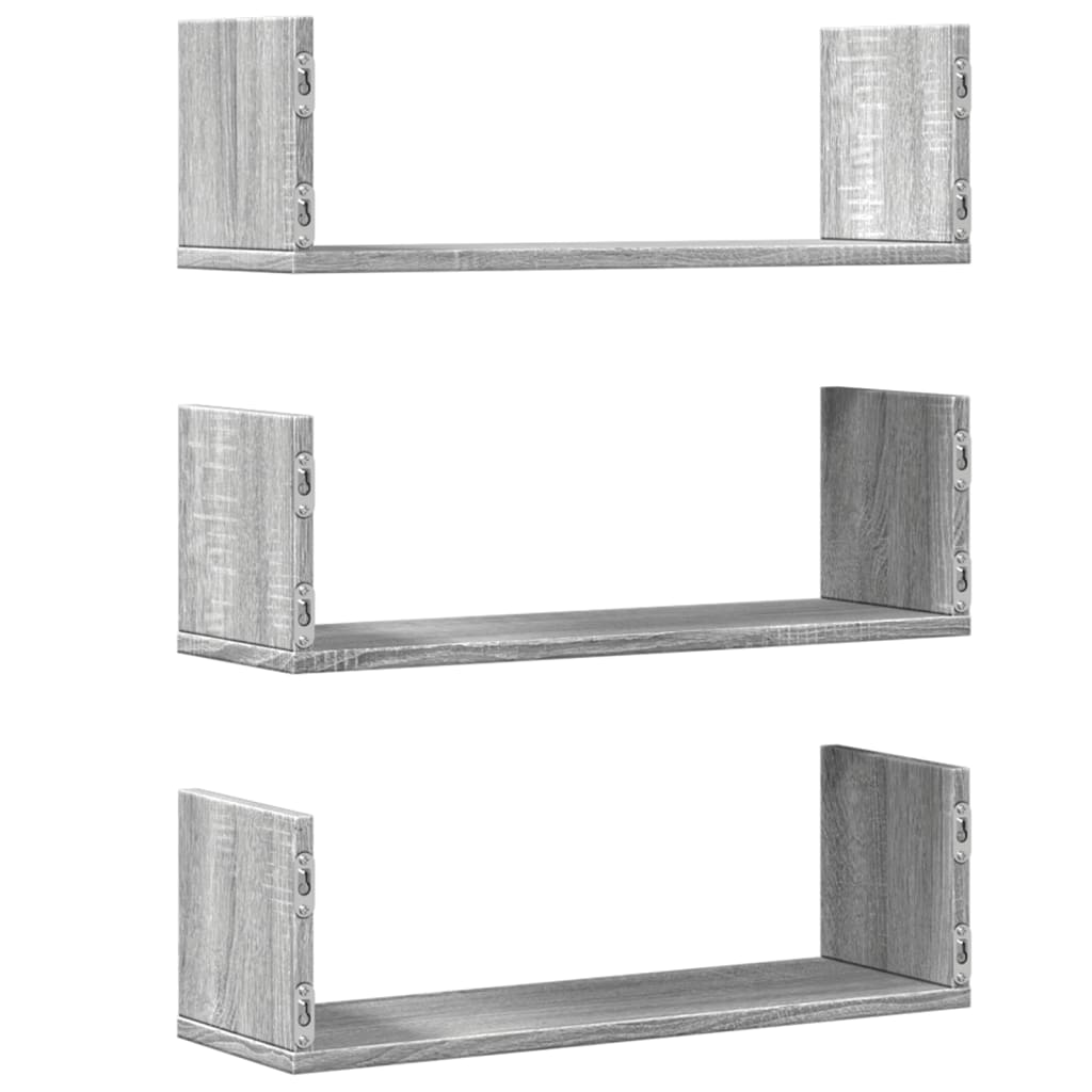 Wandschappen 3 st 58x18x18 cm bewerkt hout grijs sonoma eiken is nu te koop bij PeponiXL, paradijselijk wonen!