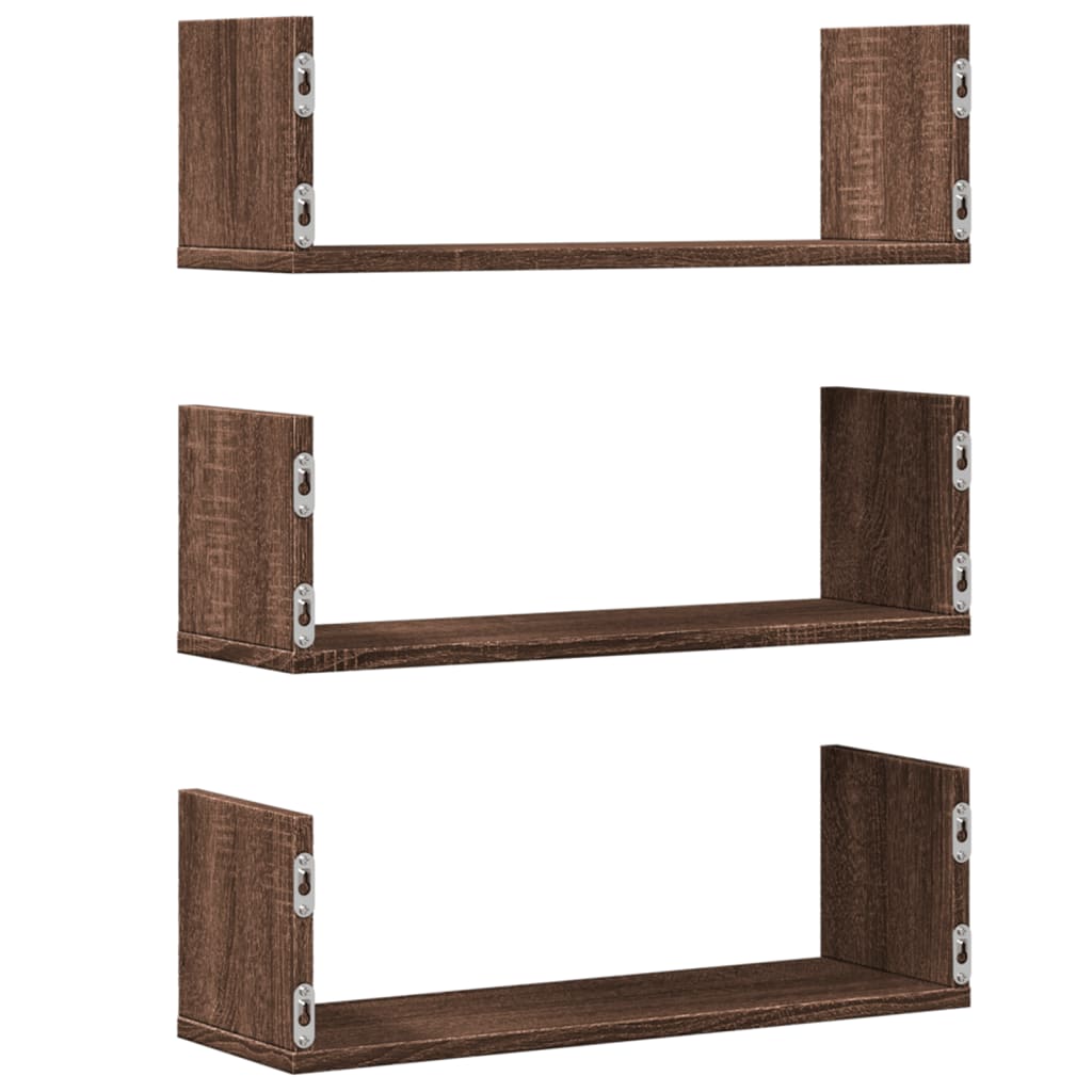 Wandschappen 3 st 58x18x18 cm bewerkt hout bruin eikenkleurig is nu te koop bij PeponiXL, paradijselijk wonen!