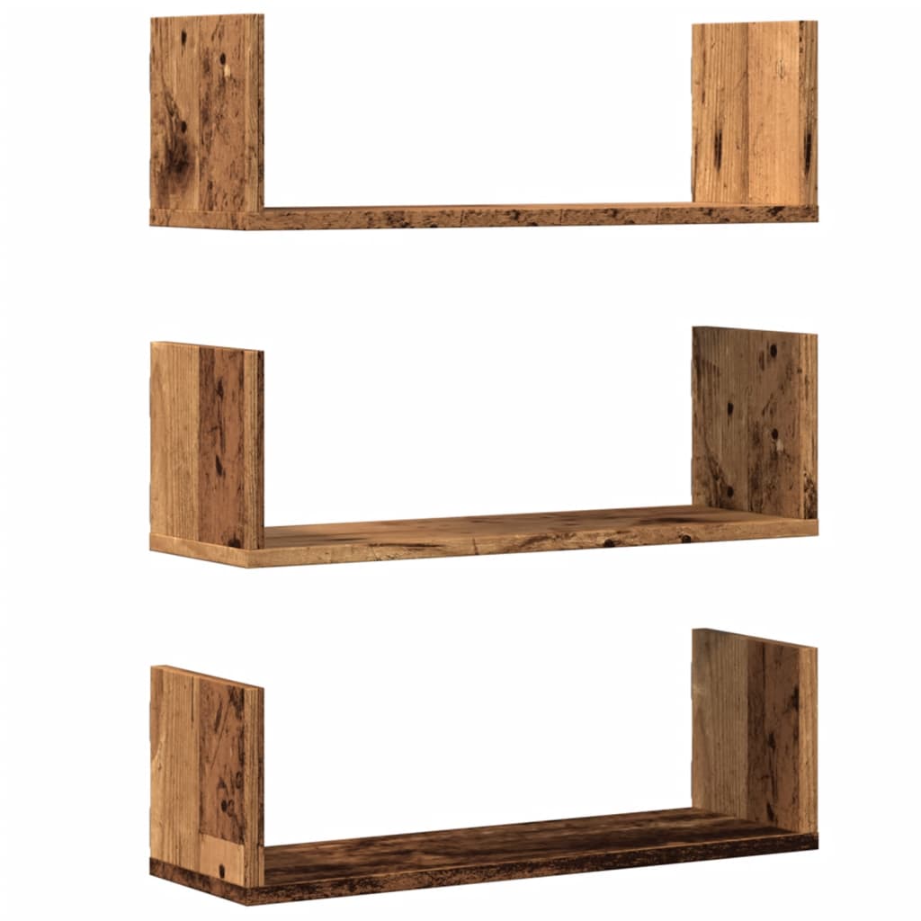 Wandschappen 3 st 58x18x18 cm bewerkt hout oud houtkleurig is nu te koop bij PeponiXL, paradijselijk wonen!