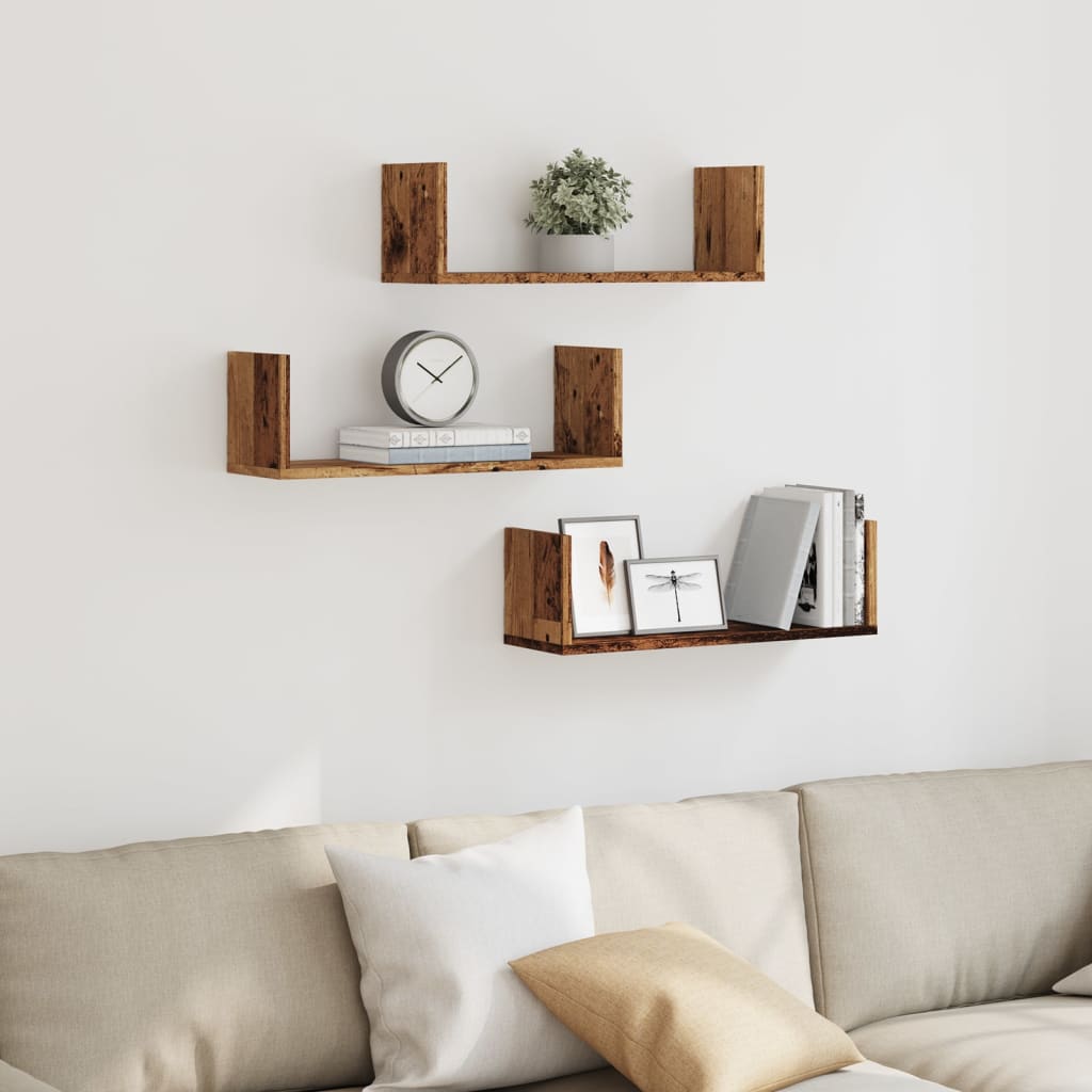 Wandschappen 3 st 58x18x18 cm bewerkt hout oud houtkleurig is nu te koop bij PeponiXL, paradijselijk wonen!