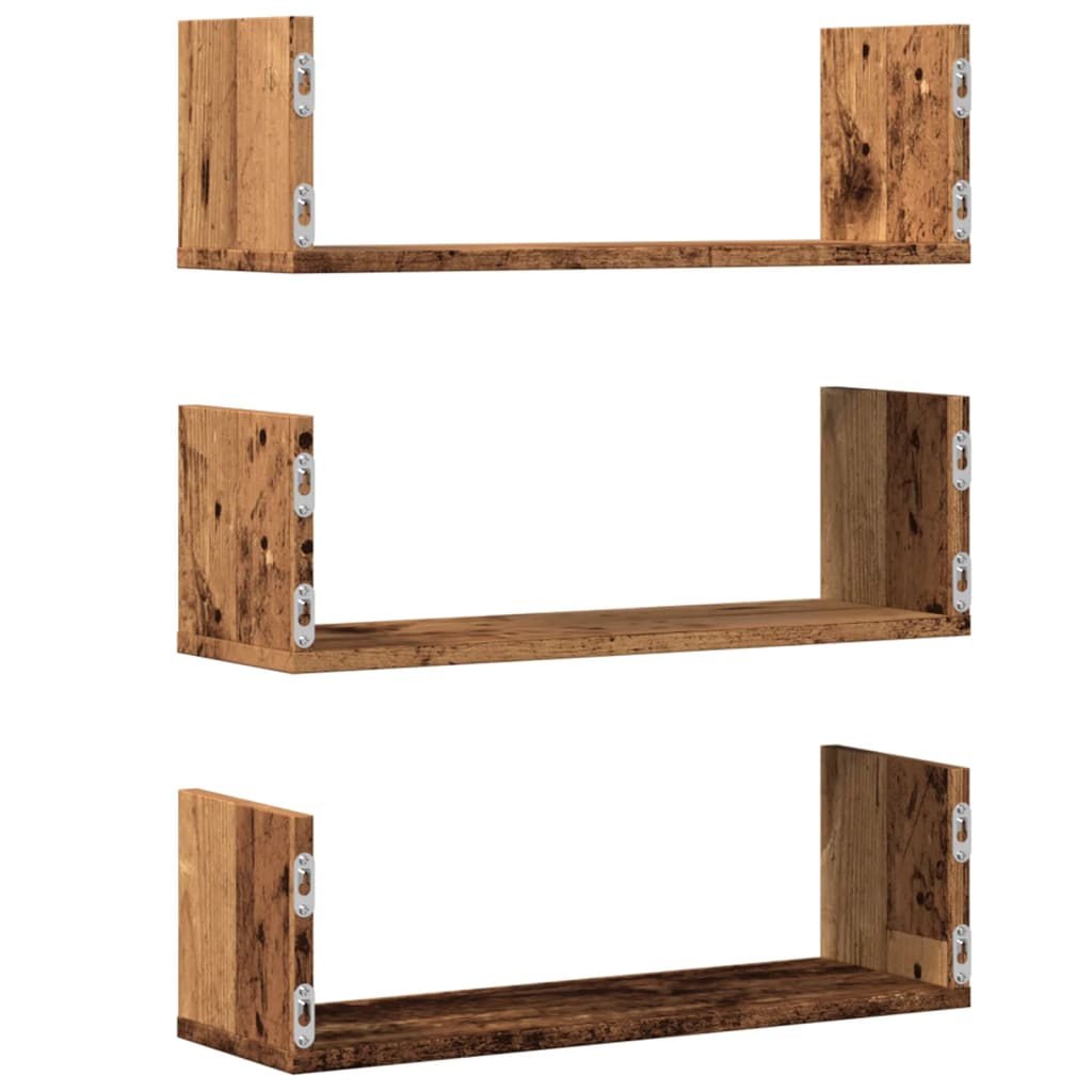 Wandschappen 3 st 58x18x18 cm bewerkt hout oud houtkleurig is nu te koop bij PeponiXL, paradijselijk wonen!