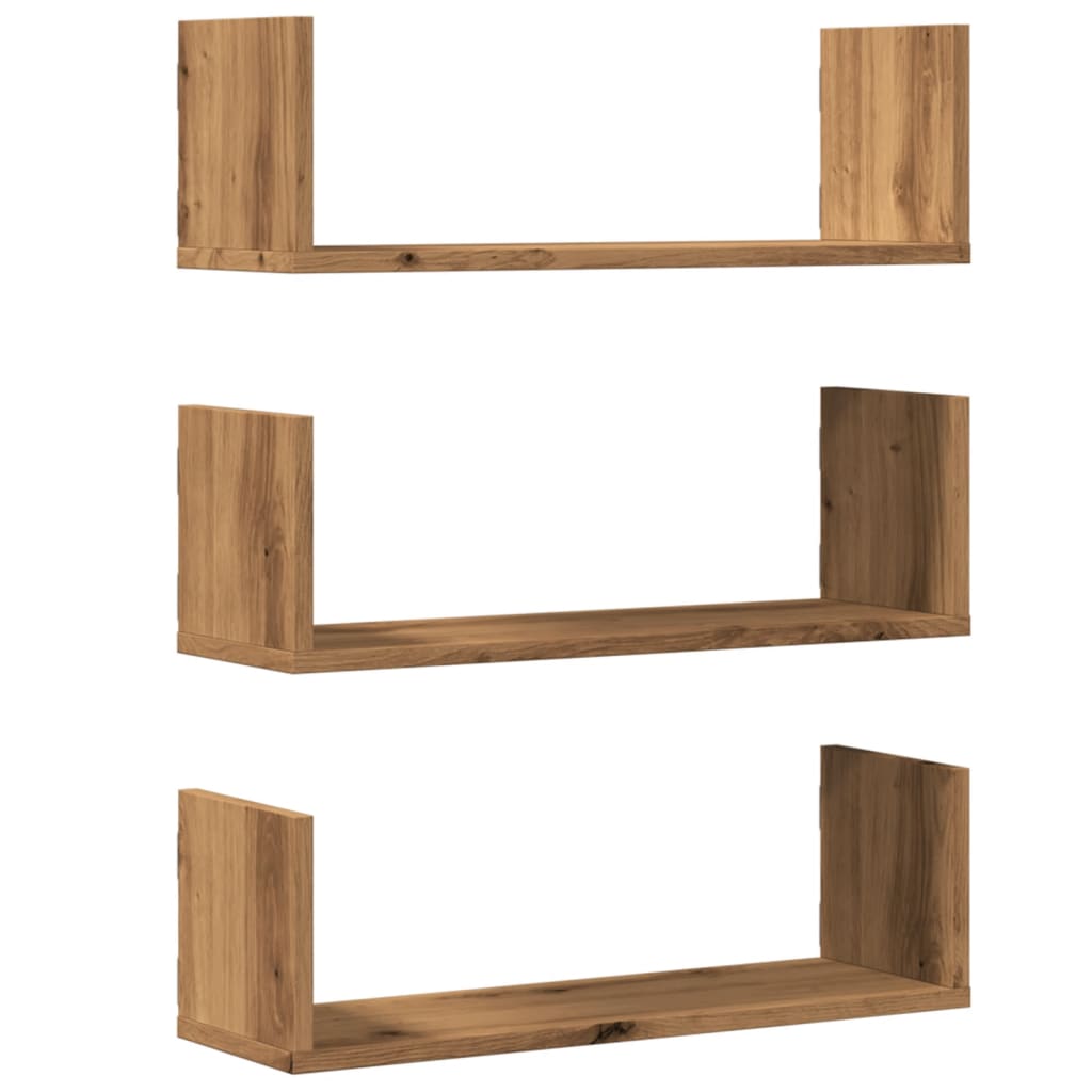 Wandschappen 3 st 58x18x18 cm bewerkt hout artisanaal eiken is nu te koop bij PeponiXL, paradijselijk wonen!