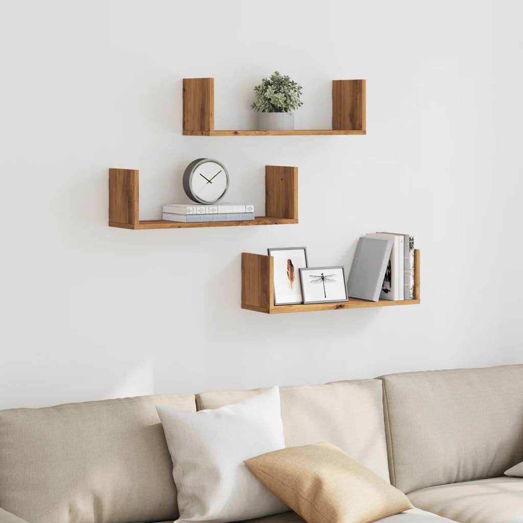 Wandschappen 3 st 58x18x18 cm bewerkt hout artisanaal eiken is nu te koop bij PeponiXL, paradijselijk wonen!