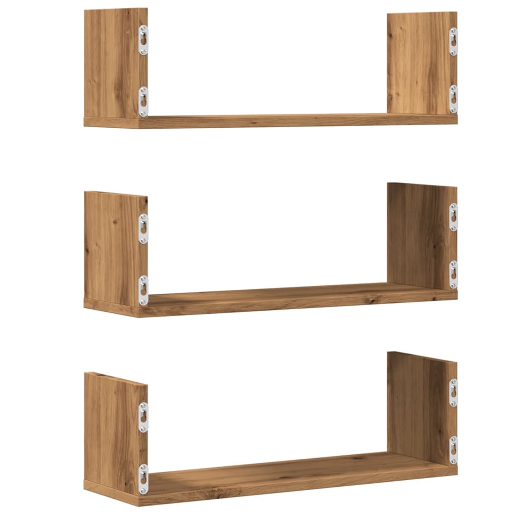 Wandschappen 3 st 58x18x18 cm bewerkt hout artisanaal eiken is nu te koop bij PeponiXL, paradijselijk wonen!