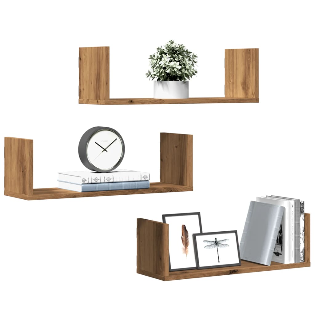 Wandschappen 3 st 58x18x18 cm bewerkt hout artisanaal eiken is nu te koop bij PeponiXL, paradijselijk wonen!