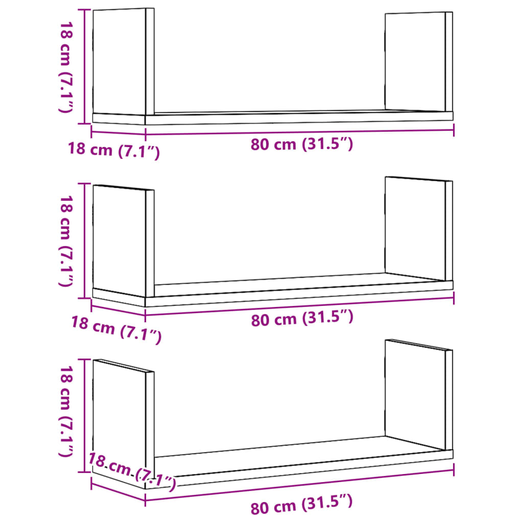 Wandschappen 3 st 80x18x18 cm bewerkt hout wit is nu te koop bij PeponiXL, paradijselijk wonen!
