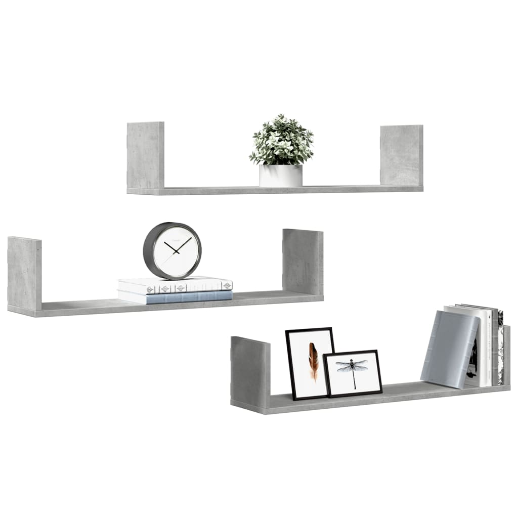 Wandschappen 3 st 80x18x18 cm bewerkt hout betongrijs is nu te koop bij PeponiXL, paradijselijk wonen!