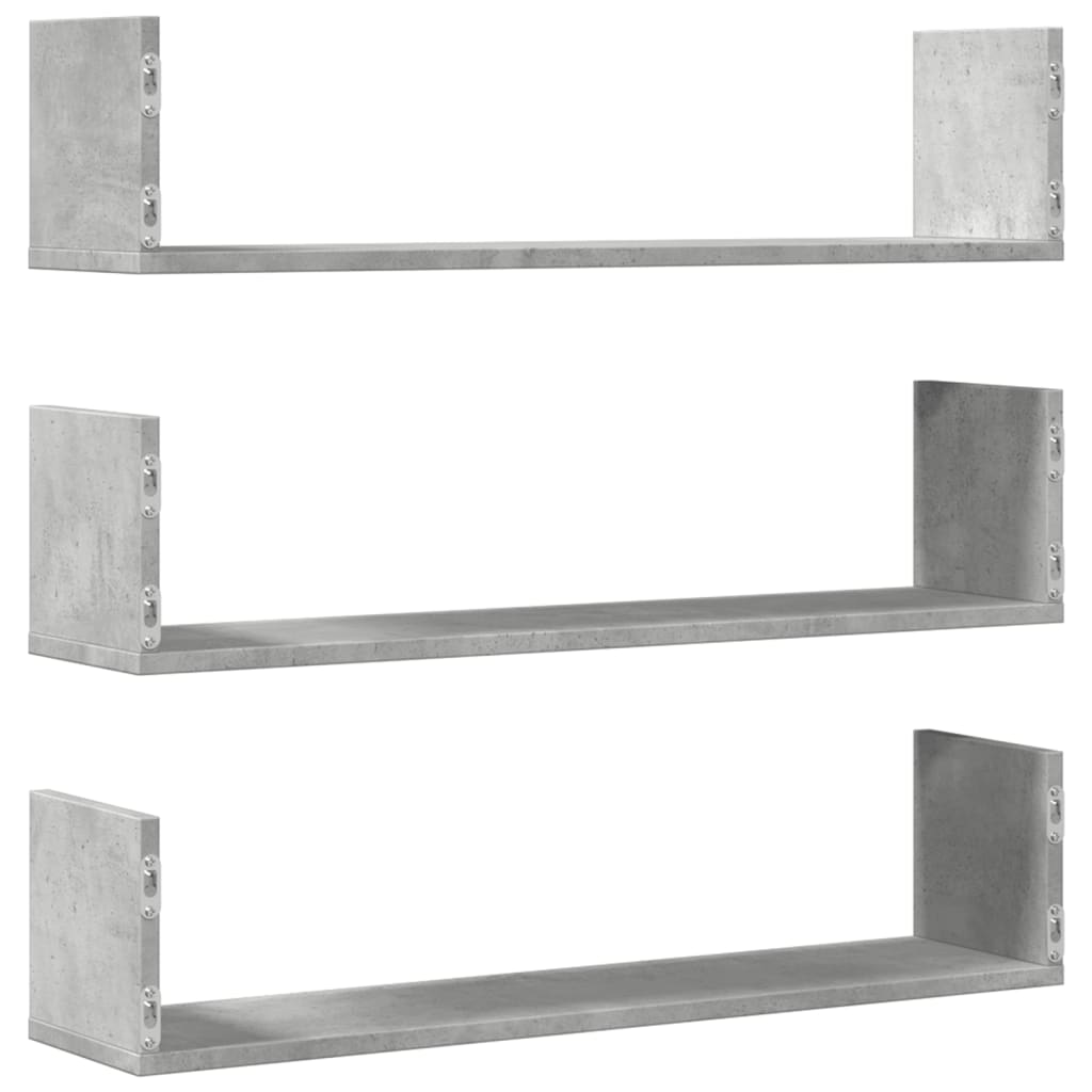 Wandschappen 3 st 80x18x18 cm bewerkt hout betongrijs is nu te koop bij PeponiXL, paradijselijk wonen!