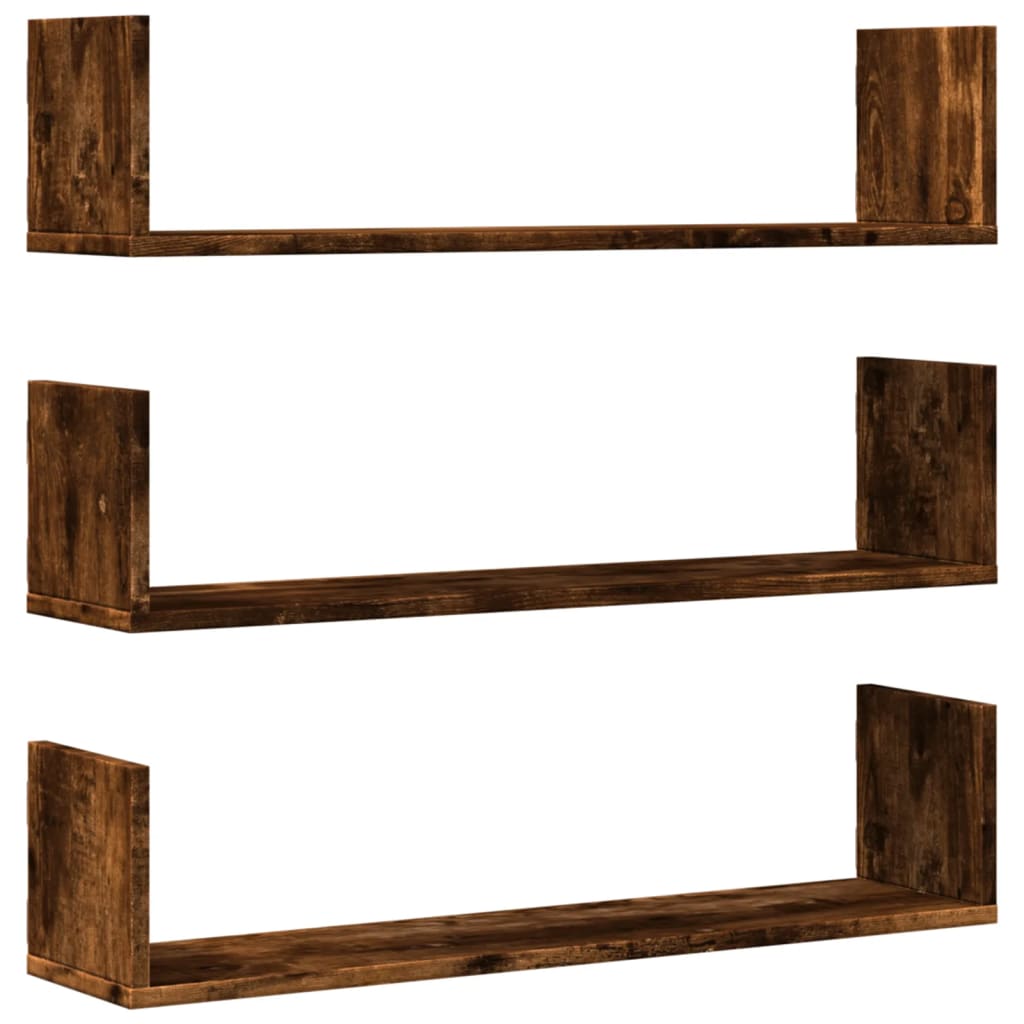 Wandschappen 3 st 80x18x18 cm bewerkt hout gerookt eikenkleurig is nu te koop bij PeponiXL, paradijselijk wonen!
