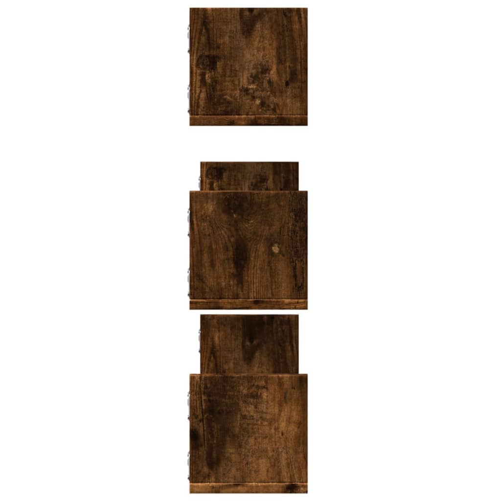 Wandschappen 3 st 80x18x18 cm bewerkt hout gerookt eikenkleurig is nu te koop bij PeponiXL, paradijselijk wonen!