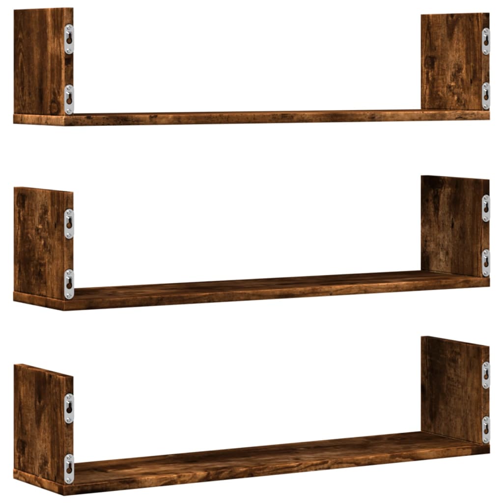 Wandschappen 3 st 80x18x18 cm bewerkt hout gerookt eikenkleurig is nu te koop bij PeponiXL, paradijselijk wonen!