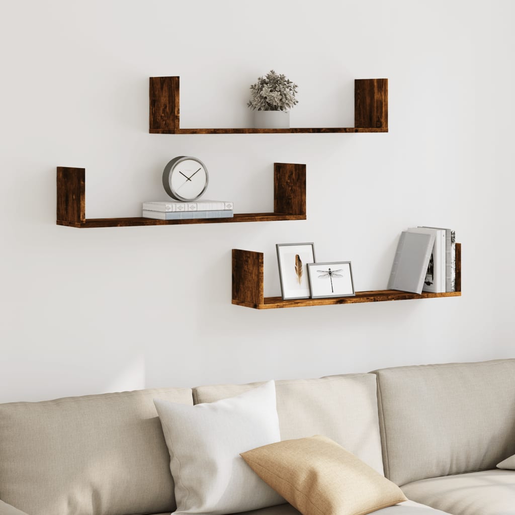 Wandschappen 3 st 80x18x18 cm bewerkt hout gerookt eikenkleurig is nu te koop bij PeponiXL, paradijselijk wonen!