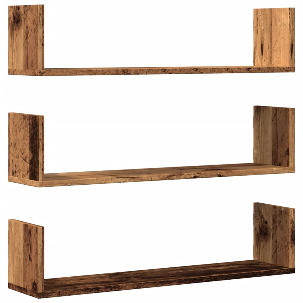 Wandschappen 3 st 80x18x18 cm bewerkt hout oud houtkleurig is nu te koop bij PeponiXL, paradijselijk wonen!