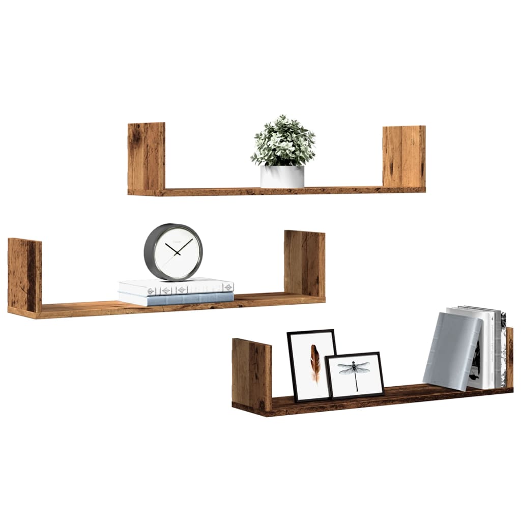 Wandschappen 3 st 80x18x18 cm bewerkt hout oud houtkleurig is nu te koop bij PeponiXL, paradijselijk wonen!