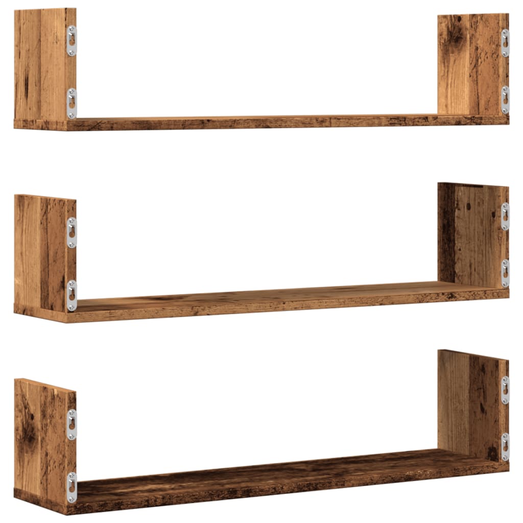 Wandschappen 3 st 80x18x18 cm bewerkt hout oud houtkleurig is nu te koop bij PeponiXL, paradijselijk wonen!