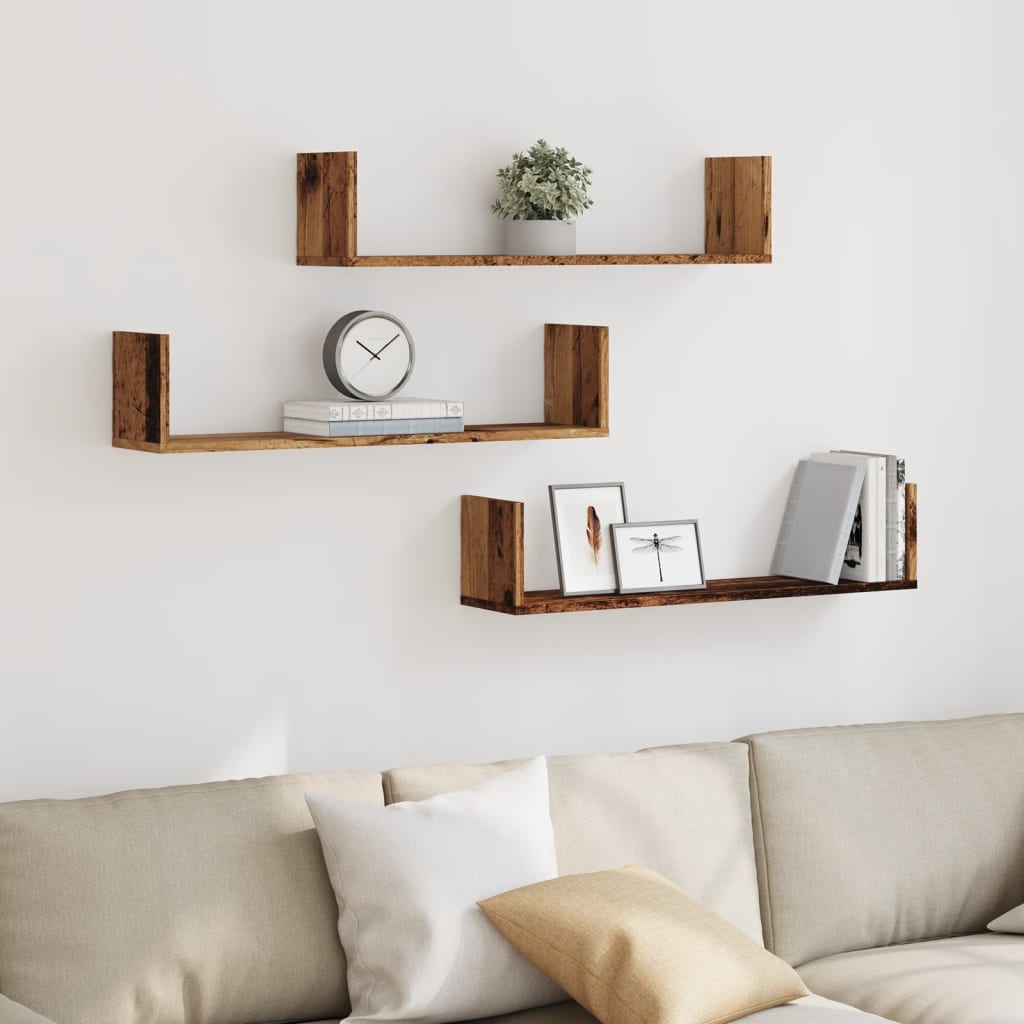 Wandschappen 3 st 80x18x18 cm bewerkt hout oud houtkleurig is nu te koop bij PeponiXL, paradijselijk wonen!