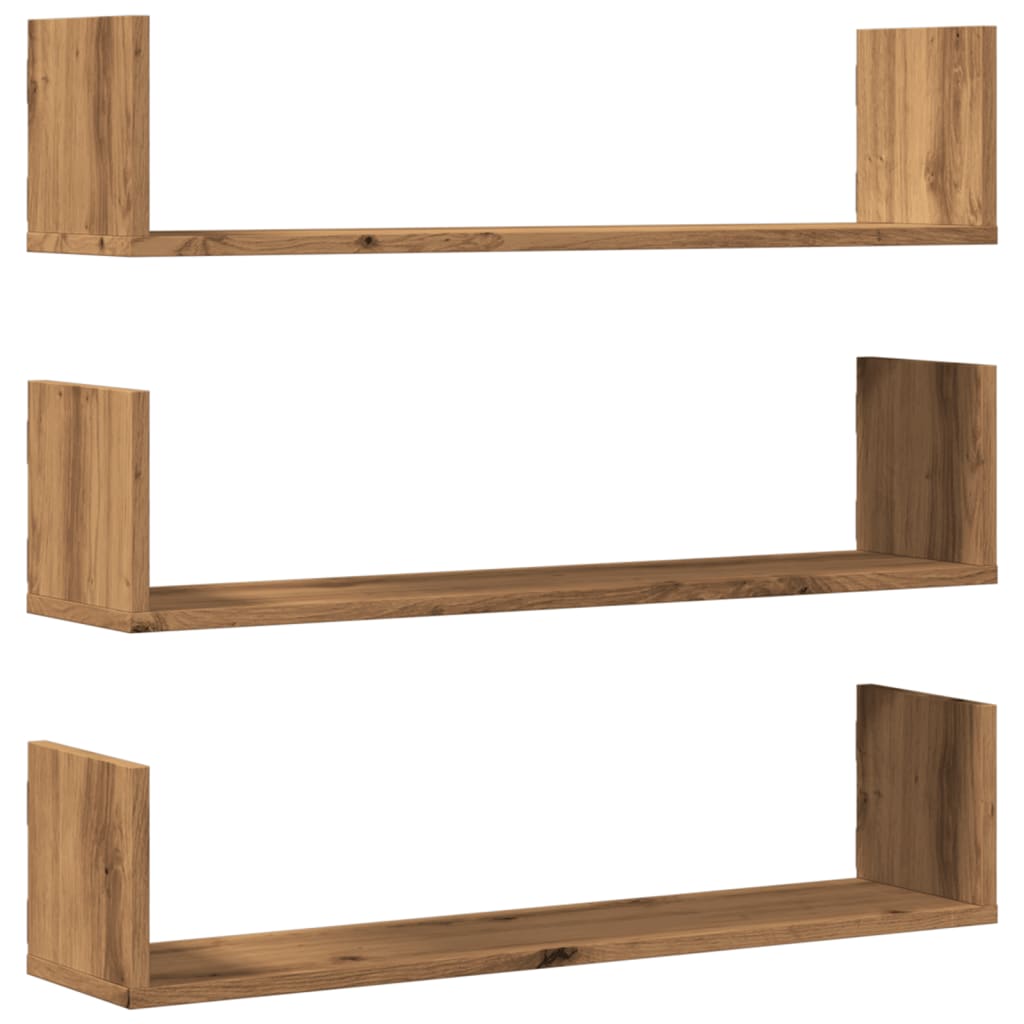Wandschappen 3 st 80x18x18 cm bewerkt hout artisanaal eiken is nu te koop bij PeponiXL, paradijselijk wonen!