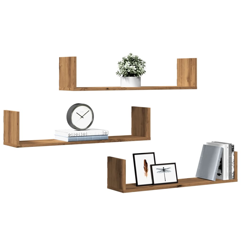Wandschappen 3 st 80x18x18 cm bewerkt hout artisanaal eiken is nu te koop bij PeponiXL, paradijselijk wonen!