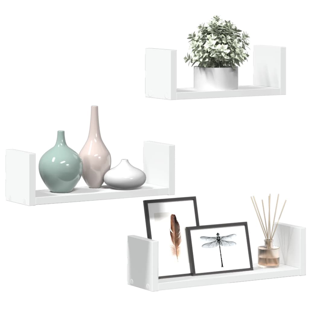 Wandschappen 3 st bewerkt hout wit is nu te koop bij PeponiXL, paradijselijk wonen!