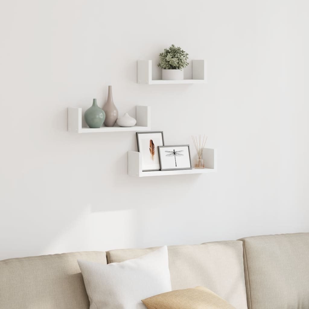 Wandschappen 3 st bewerkt hout wit is nu te koop bij PeponiXL, paradijselijk wonen!