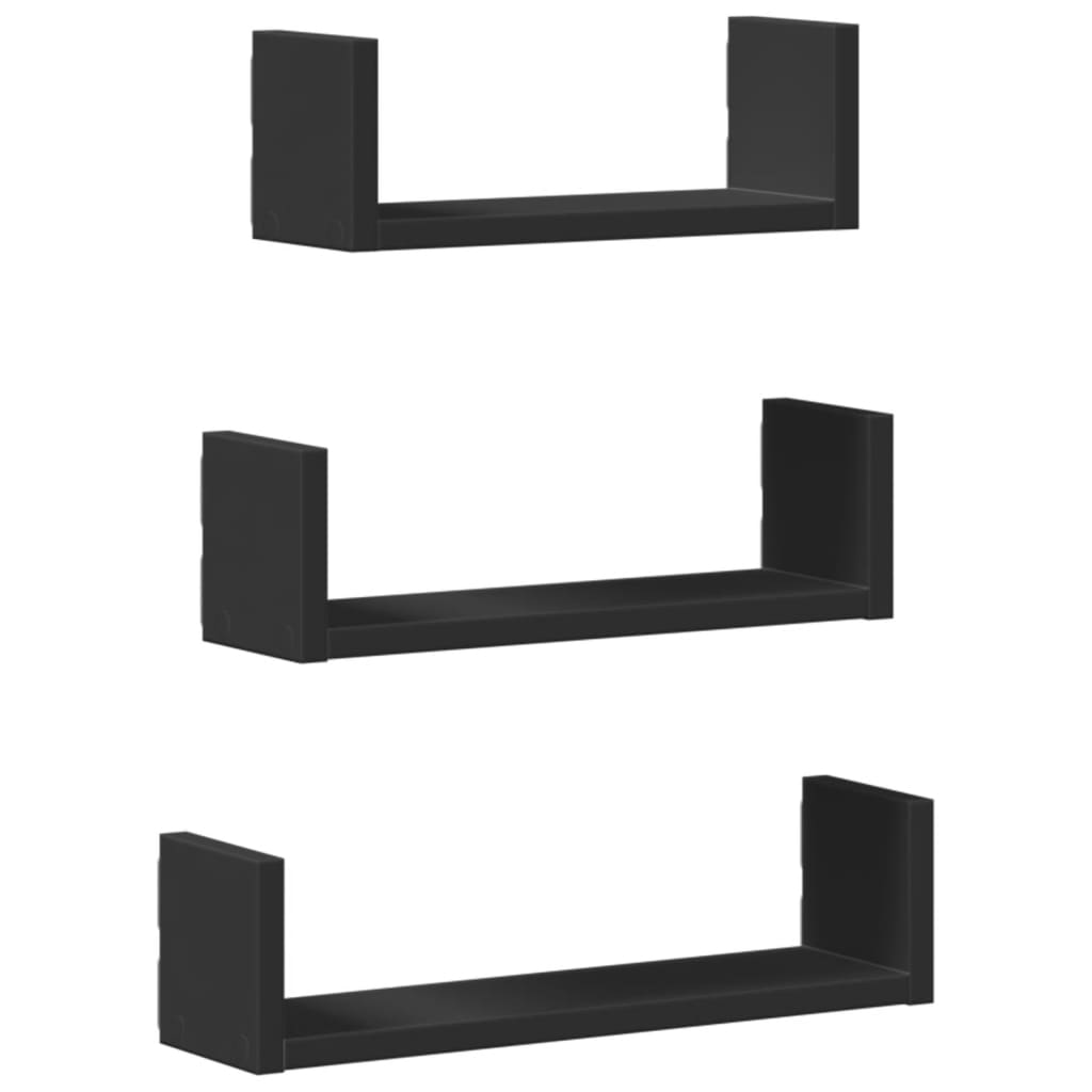 Wandschappen 3 st bewerkt hout zwart is nu te koop bij PeponiXL, paradijselijk wonen!
