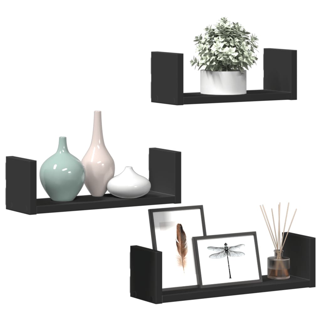Wandschappen 3 st bewerkt hout zwart is nu te koop bij PeponiXL, paradijselijk wonen!