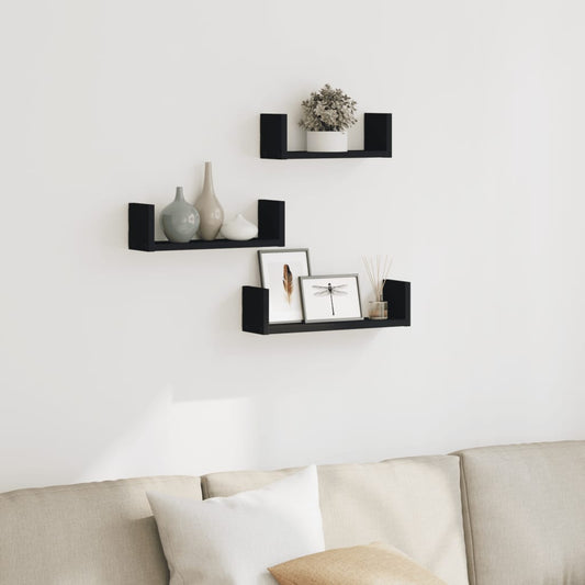 Wandschappen 3 st bewerkt hout zwart is nu te koop bij PeponiXL, paradijselijk wonen!