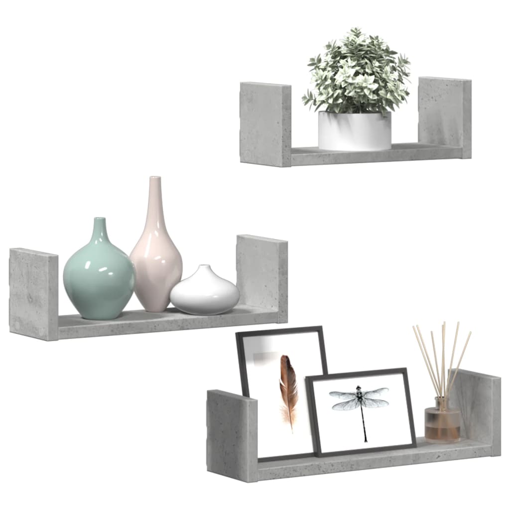 Wandschappen 3 st bewerkt hout betongrijs is nu te koop bij PeponiXL, paradijselijk wonen!