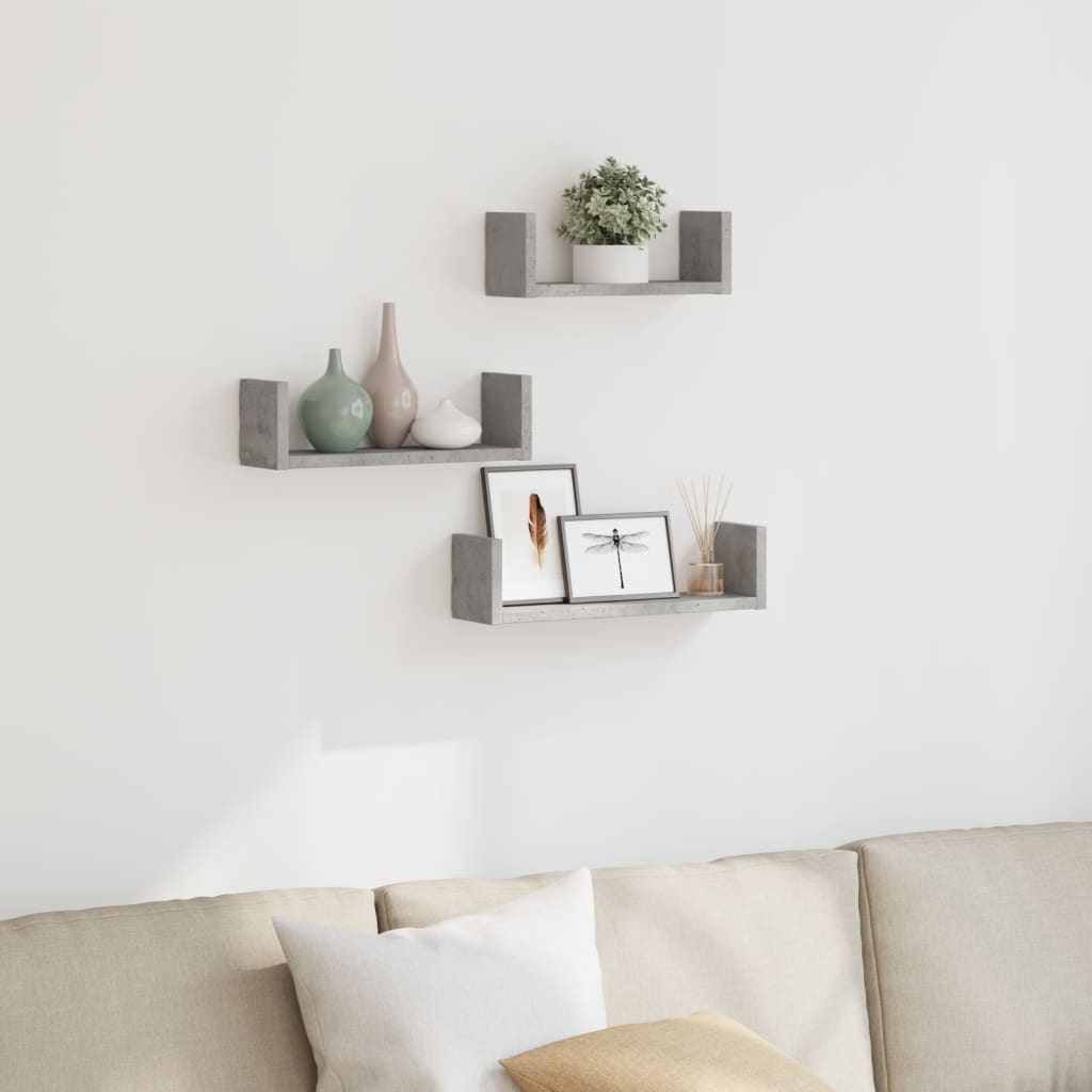 Wandschappen 3 st bewerkt hout betongrijs is nu te koop bij PeponiXL, paradijselijk wonen!