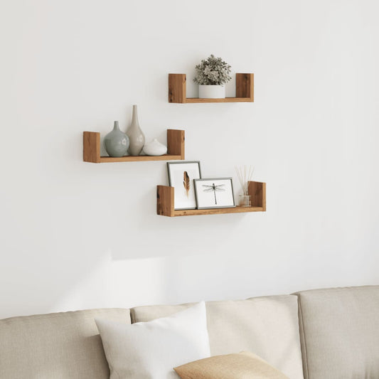 Wandschappen 3 st bewerkt hout artisanaal eiken is nu te koop bij PeponiXL, paradijselijk wonen!