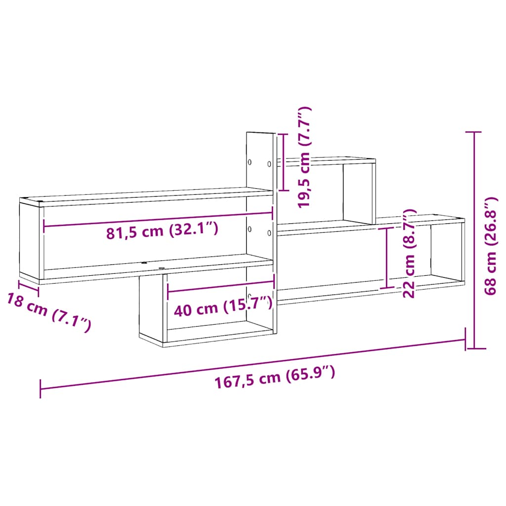 Wandschap 167,5x18x68 cm bewerkt hout artisanaal eikenkleurig is nu te koop bij PeponiXL, paradijselijk wonen!