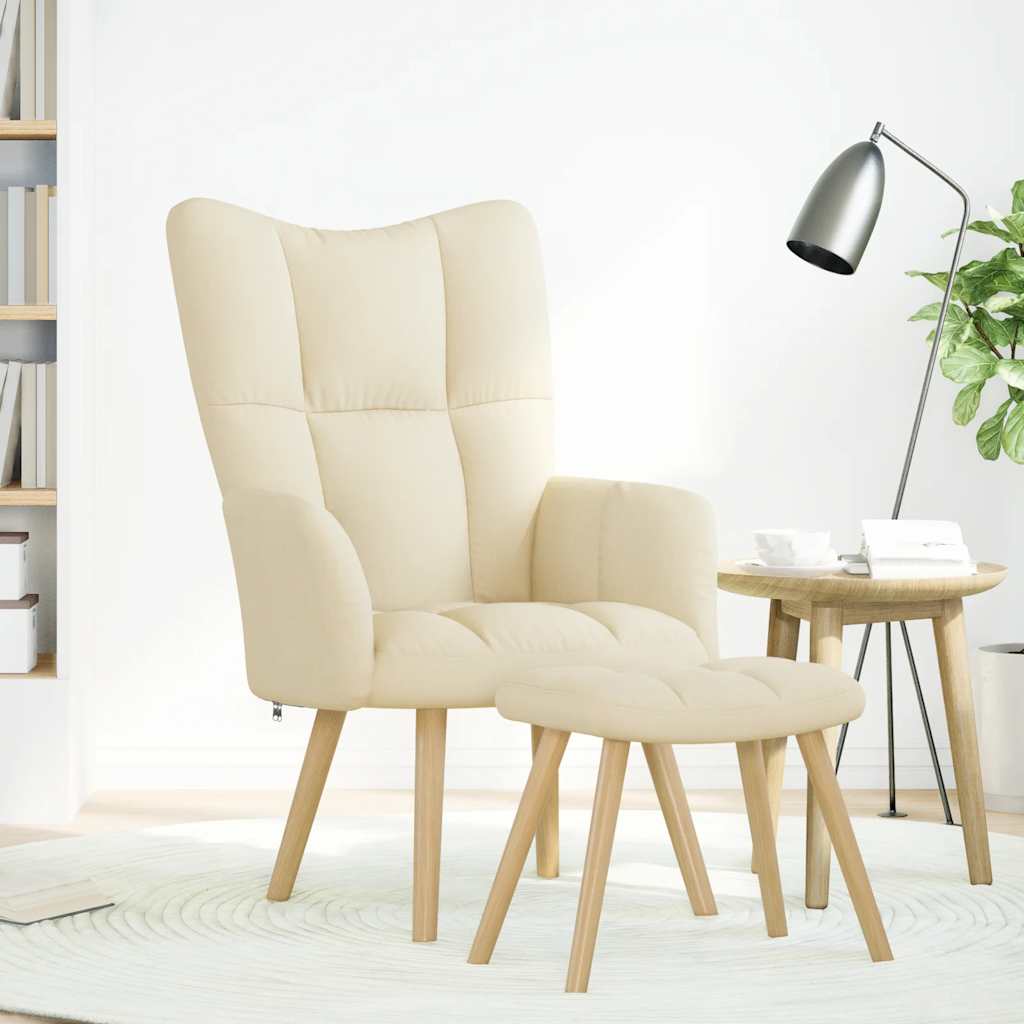 Relaxstoel met voetenbank stof crèmekleurig is nu te koop bij PeponiXL, paradijselijk wonen!