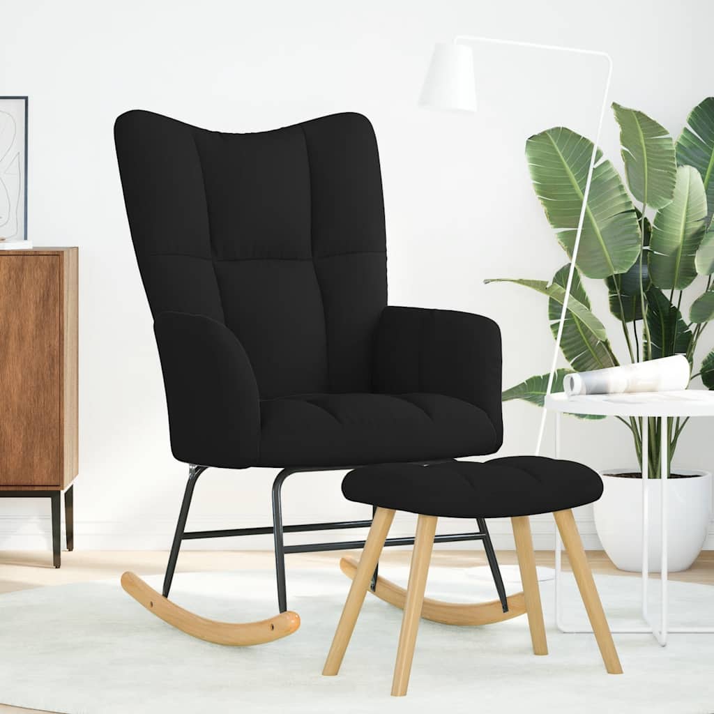 Schommelstoel met voetenbank stof zwart is nu te koop bij PeponiXL, paradijselijk wonen!