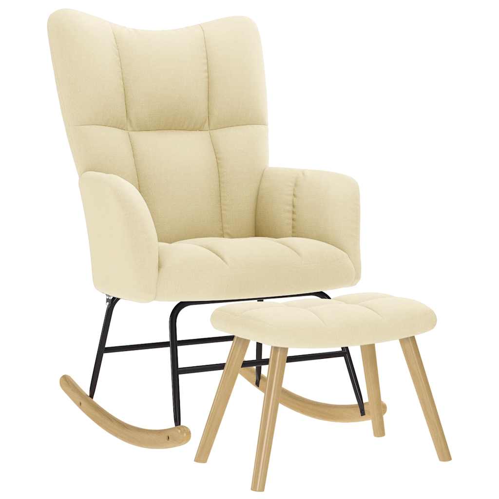 Schommelstoel met voetenbank stof crèmekleurig is nu te koop bij PeponiXL, paradijselijk wonen!