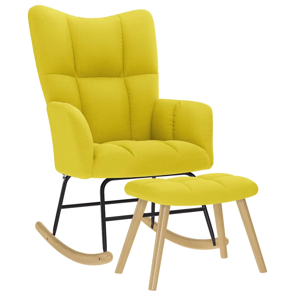 Schommelstoel met voetenbank stof lichtgeel is nu te koop bij PeponiXL, paradijselijk wonen!