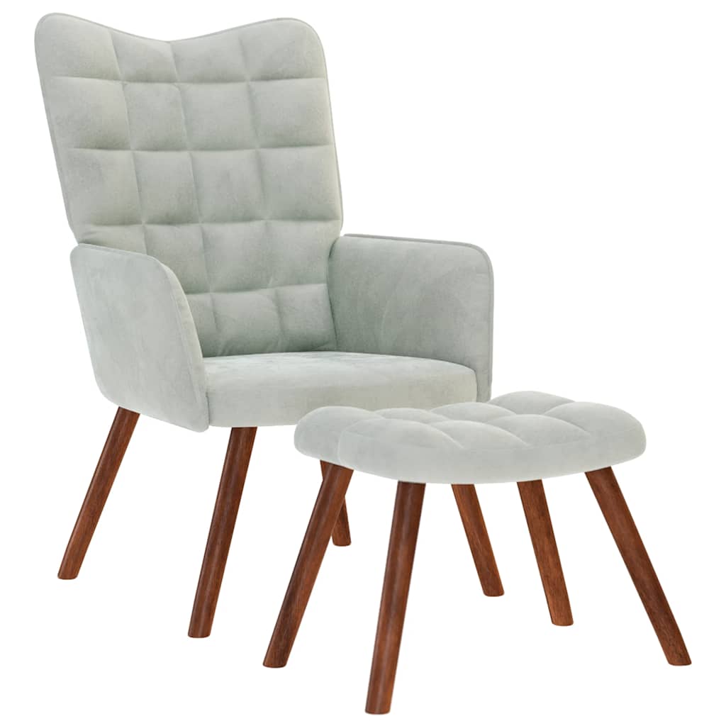 Relaxstoel met kruk lichtgrijs fluweel is nu te koop bij PeponiXL, paradijselijk wonen!