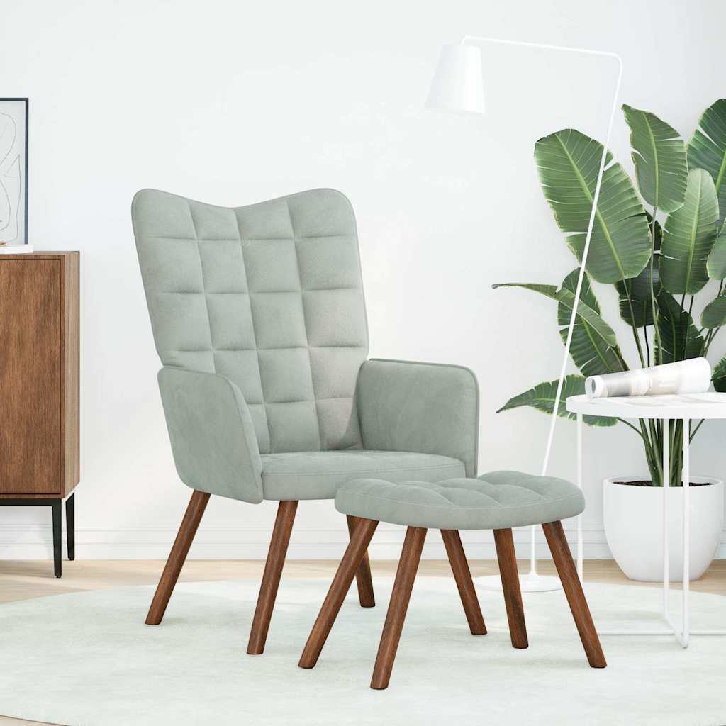 Relaxstoel met kruk lichtgrijs fluweel is nu te koop bij PeponiXL, paradijselijk wonen!