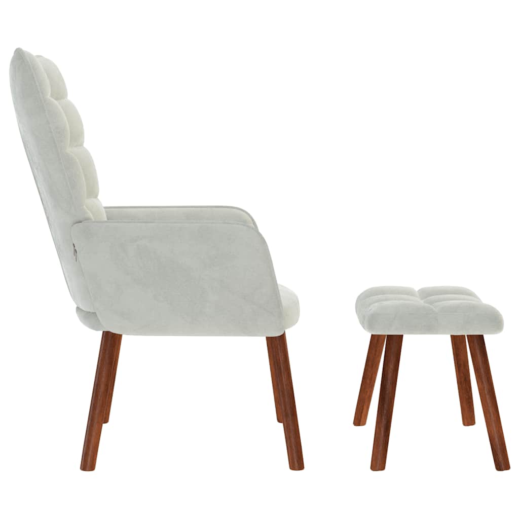 Relaxstoel met kruk lichtgrijs fluweel is nu te koop bij PeponiXL, paradijselijk wonen!