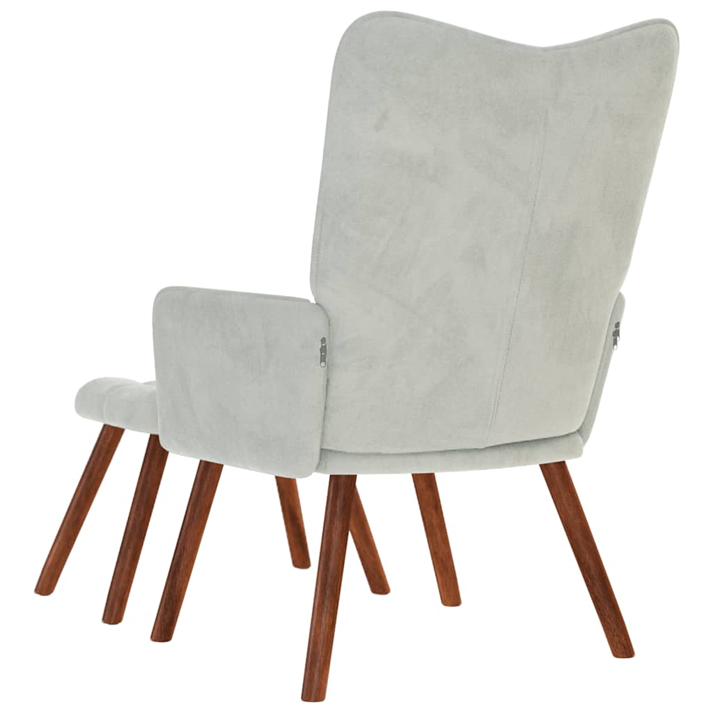 Relaxstoel met kruk lichtgrijs fluweel is nu te koop bij PeponiXL, paradijselijk wonen!