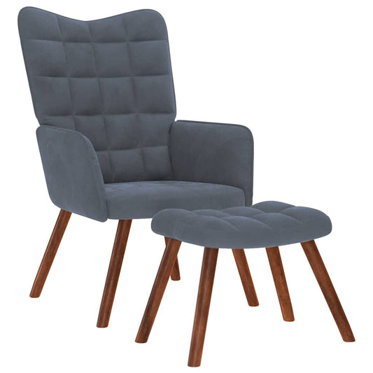 Relaxstoel met kruk donkergrijs fluweel is nu te koop bij PeponiXL, paradijselijk wonen!
