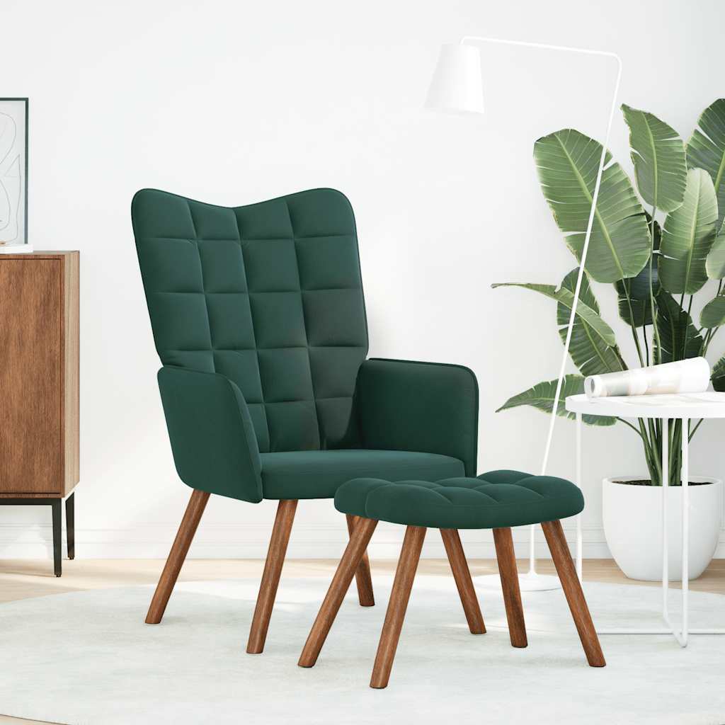 Relaxstoel met kruk donkergroen fluweel is nu te koop bij PeponiXL, paradijselijk wonen!