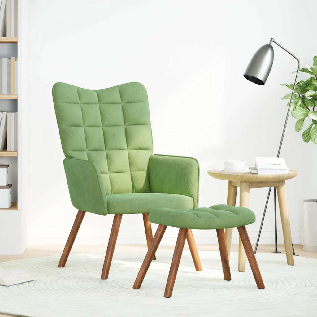 Relaxstoel met voetenbank fluweel lichtgroen is nu te koop bij PeponiXL, paradijselijk wonen!