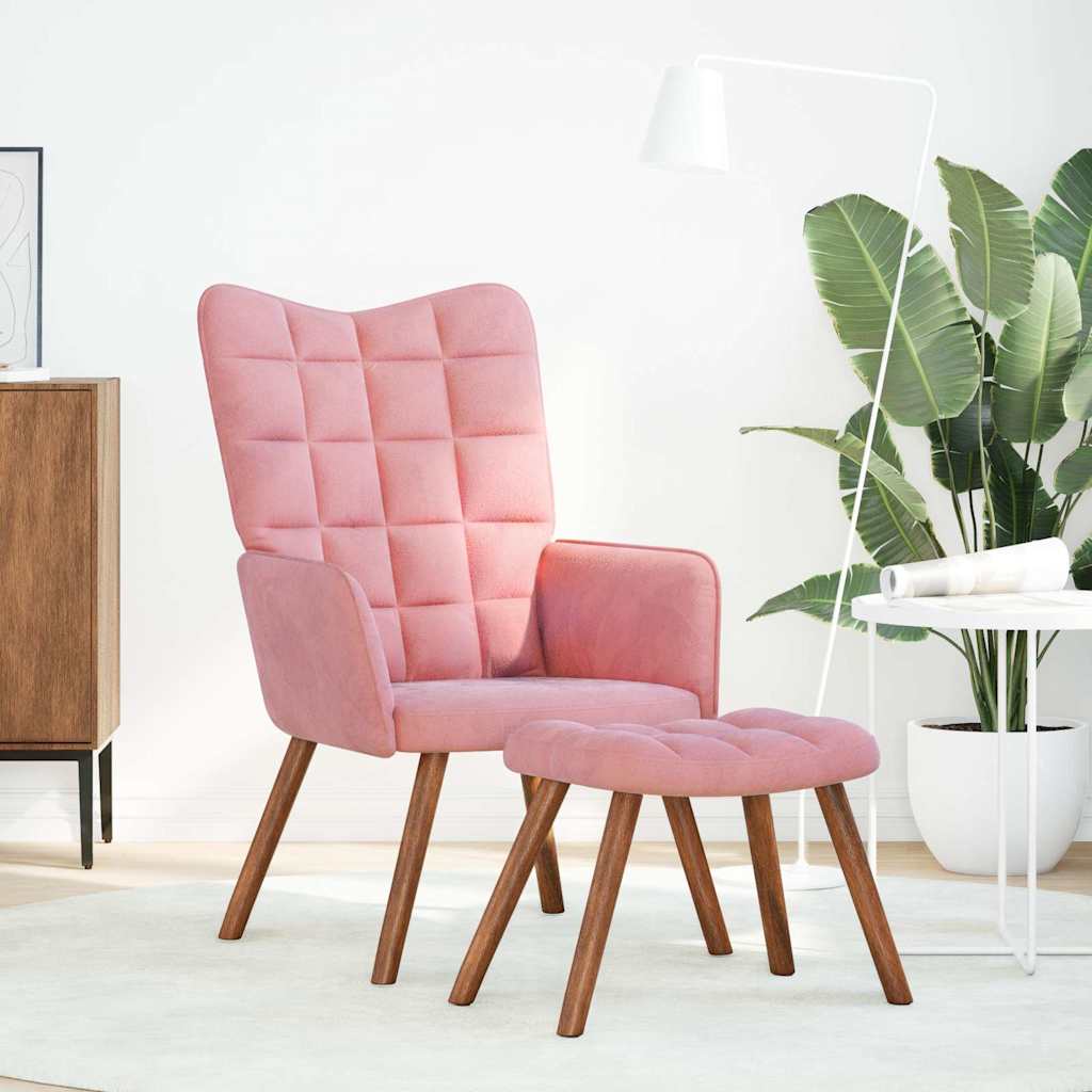 Relaxstoel met voetenbank fluweel roze is nu te koop bij PeponiXL, paradijselijk wonen!
