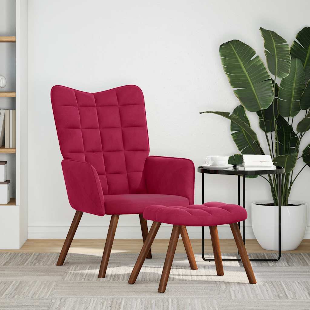 Relaxstoel met voetenbank fluweel wijnrood is nu te koop bij PeponiXL, paradijselijk wonen!