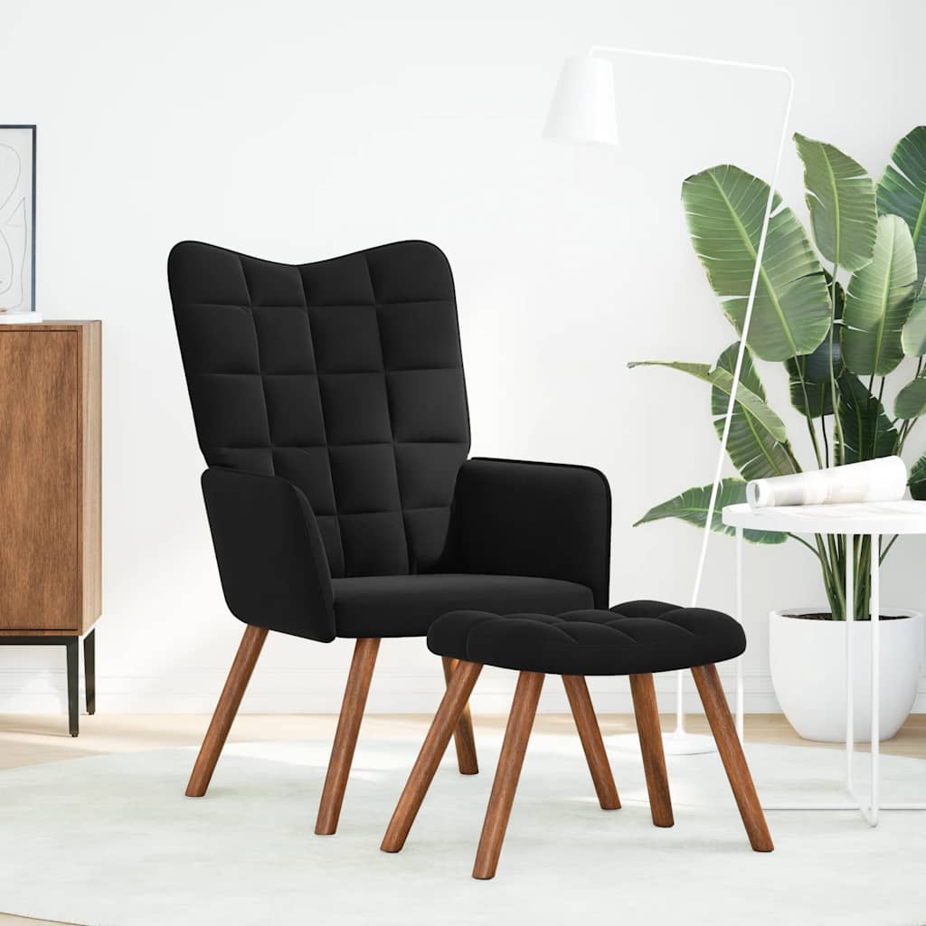 Relaxstoel met kruk zwart fluweel is nu te koop bij PeponiXL, paradijselijk wonen!