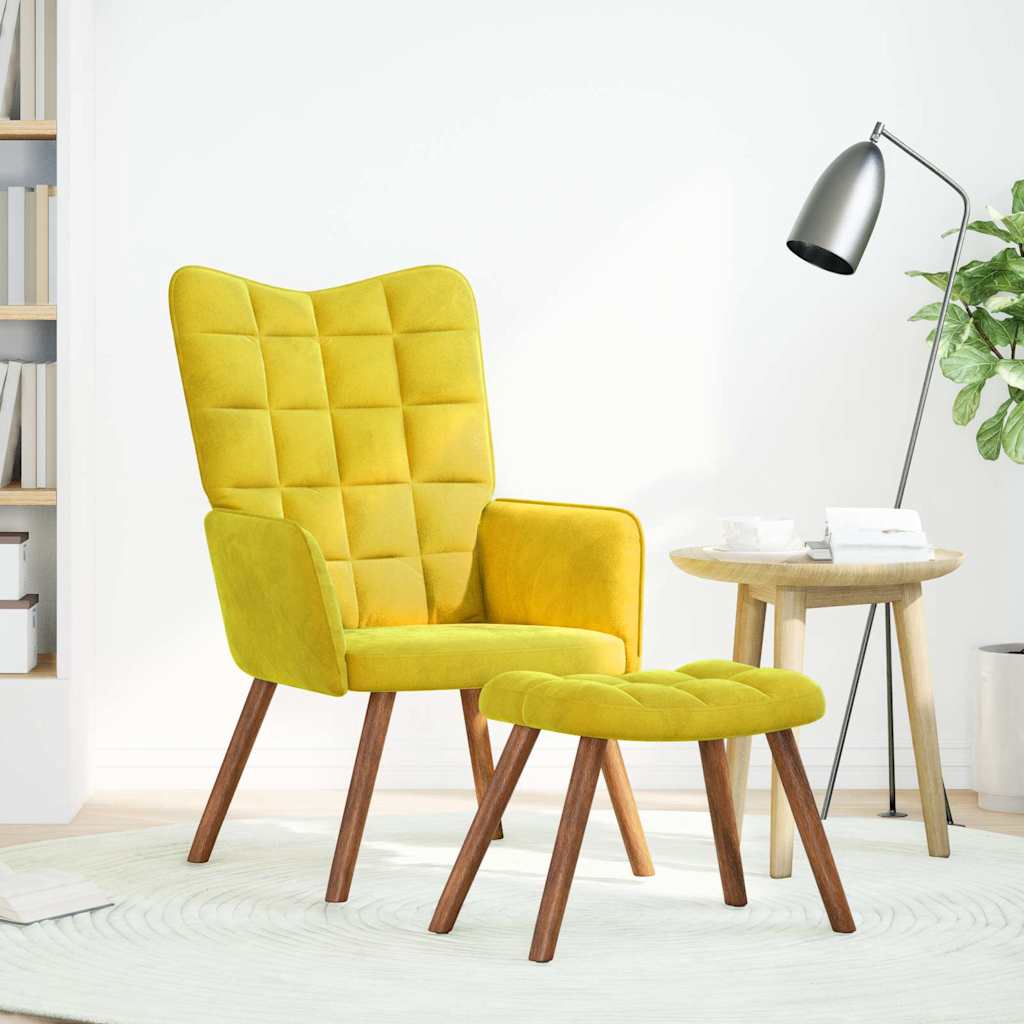 Relaxstoel met kruk geel fluweel is nu te koop bij PeponiXL, paradijselijk wonen!